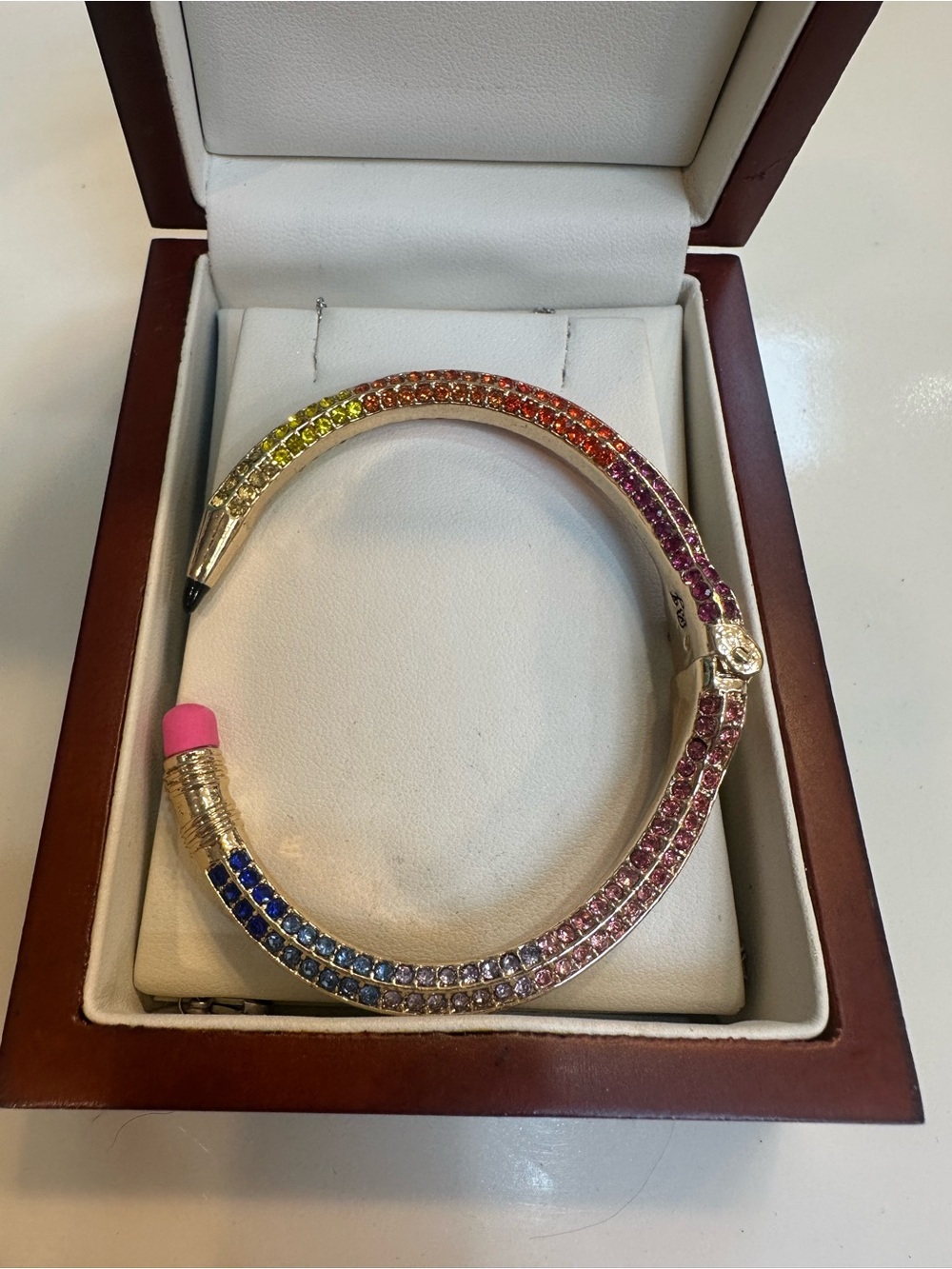 Betsy Johnson pave Gold-Tone Rainbow Crystal Pencil Bangle Bracelet